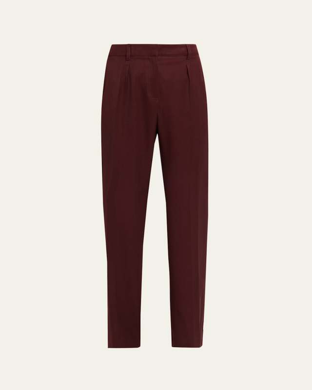 Cannes Pleated Straight-Leg Wool Pants